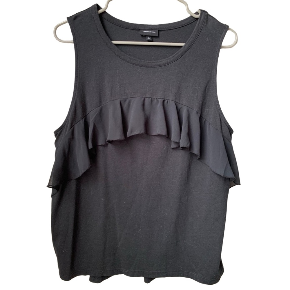WHO WHAT WEAR Black Ruffle Bodice Sleeveless Tank Cotton Modal Blouse